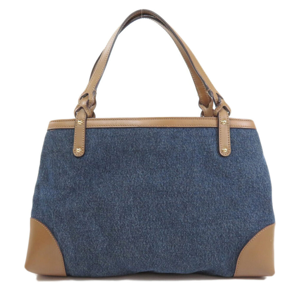 Gucci front trim printed brown bag tote logo denim leather Brown